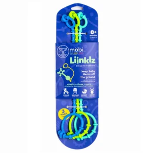 Zestaw 3 silikonowych pasków do zabawek Mobi - Liinklz Niebieskie - Gryzaki dla dzieci - miniaturka - grafika 1