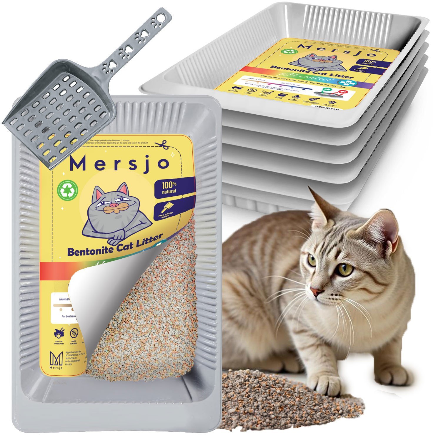 5x Kuweta jednorazowa, żwirek bentonitowy dla kota PH CONTROL z tacką 5x2,7l + szufelka