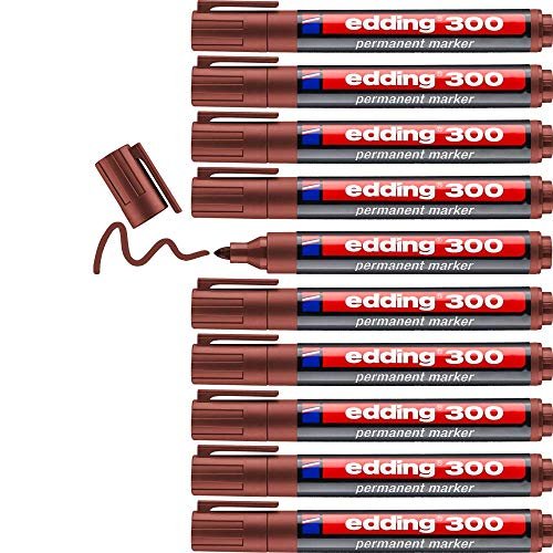 edding 300 Marker permanentny - brązowy - 10 długopisów - okrągła końcówka 1,5-3 mm - szybkoschnący, wodoodporny i odporny na ścieranie - do kartonu, plastiku, drewna, metalu, szkła