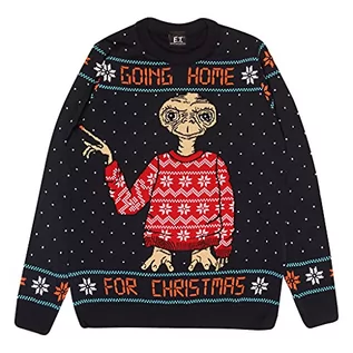 Swetry męskie - Popgear E.T. Going Home for Christmas męski sweter z dzianiny | oficjalny produkt | świąteczny sweter Fair Isle Boże Narodzenie pomysły na prezent odzież męska, granatowy, XXL E.T. - grafika 1