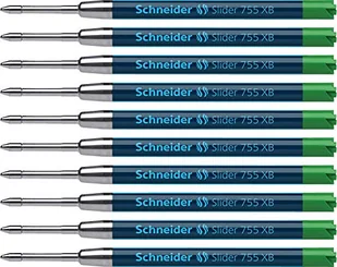 Schneider Slider 755 wkład do długopisu (technologia ViscoGlide, trwały, XB = bardzo szeroki) 10 sztuk w opakowaniu, zielony - Wkłady do długopisów - miniaturka - grafika 1