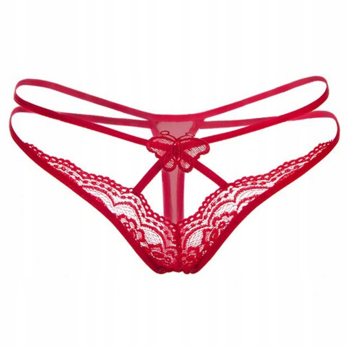 Stringi koronkowe czerwone paseczki S/M