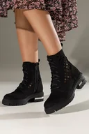 Półbuty damskie - Czarne botki ażurowe damskie na platformie sznurowane Casu G22X7-B-NO - miniaturka - grafika 1