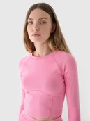 Koszulki i topy damskie - Longsleeve cropped gładki damski 4F 4FRAW24TLONF503-54S Różowy - miniaturka - grafika 1