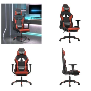 vidaXL Fotel gamingowy z podnóżkiem z czarnej i czerwonej sztucznej skóry - Fotel gamingowy - Krzesła gamingowe - Fotel biurowy - Krzesło - Fotele gamingowe - miniaturka - grafika 1