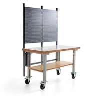 Akcesoria do pakowania - Kompletny mobilny stół roboczy SOLID, panel narzędziowy, półka dolna, laminat HPL - miniaturka - grafika 1