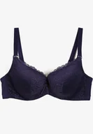 Biustonosze - Granatowy Biustonosz z Wszytymi Gąbeczkami na Regulowanych Ramiączkach Ozdobiony Koronką Ellpina - Renee - miniaturka - grafika 1