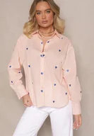 Koszule damskie - Różowa Bawełniana Koszula w Serca Elearose - miniaturka - grafika 1