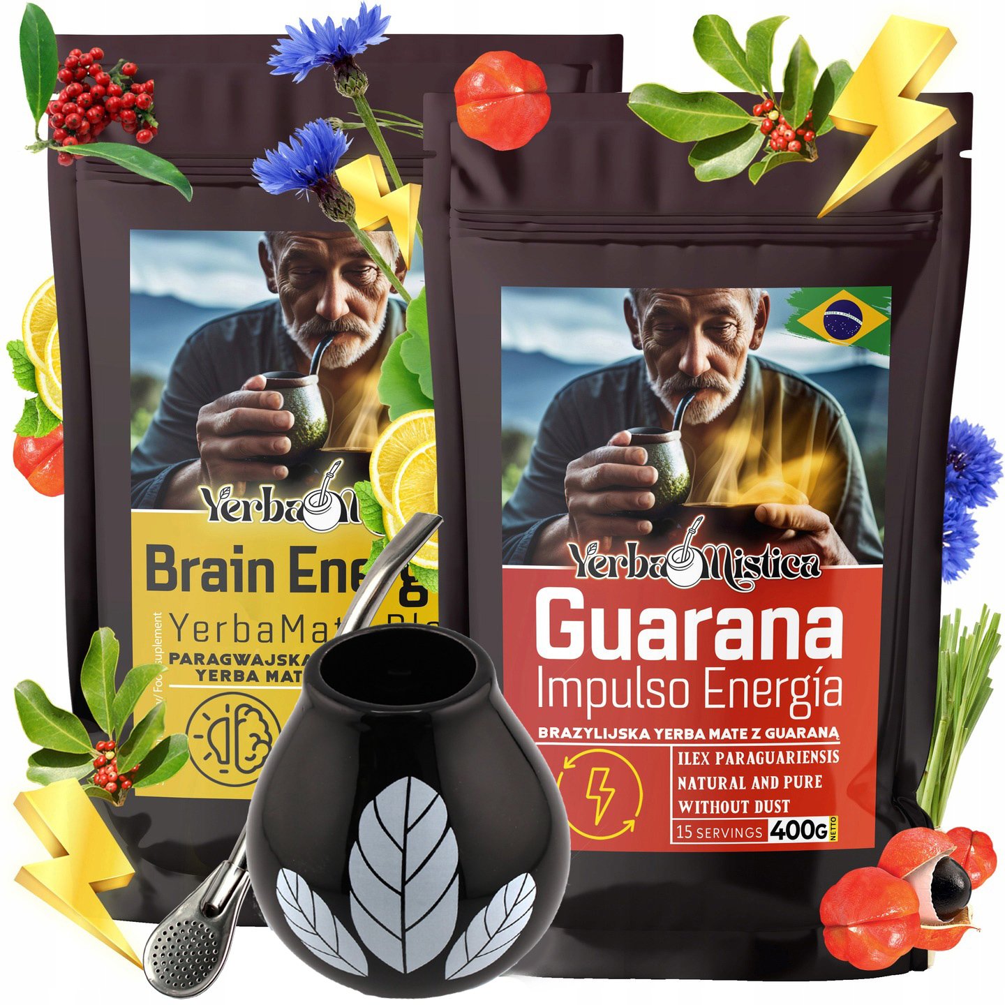 Zestaw Yerba Mate Koncentracja Paragwajska, Brazylijska, Matero, Bombilla