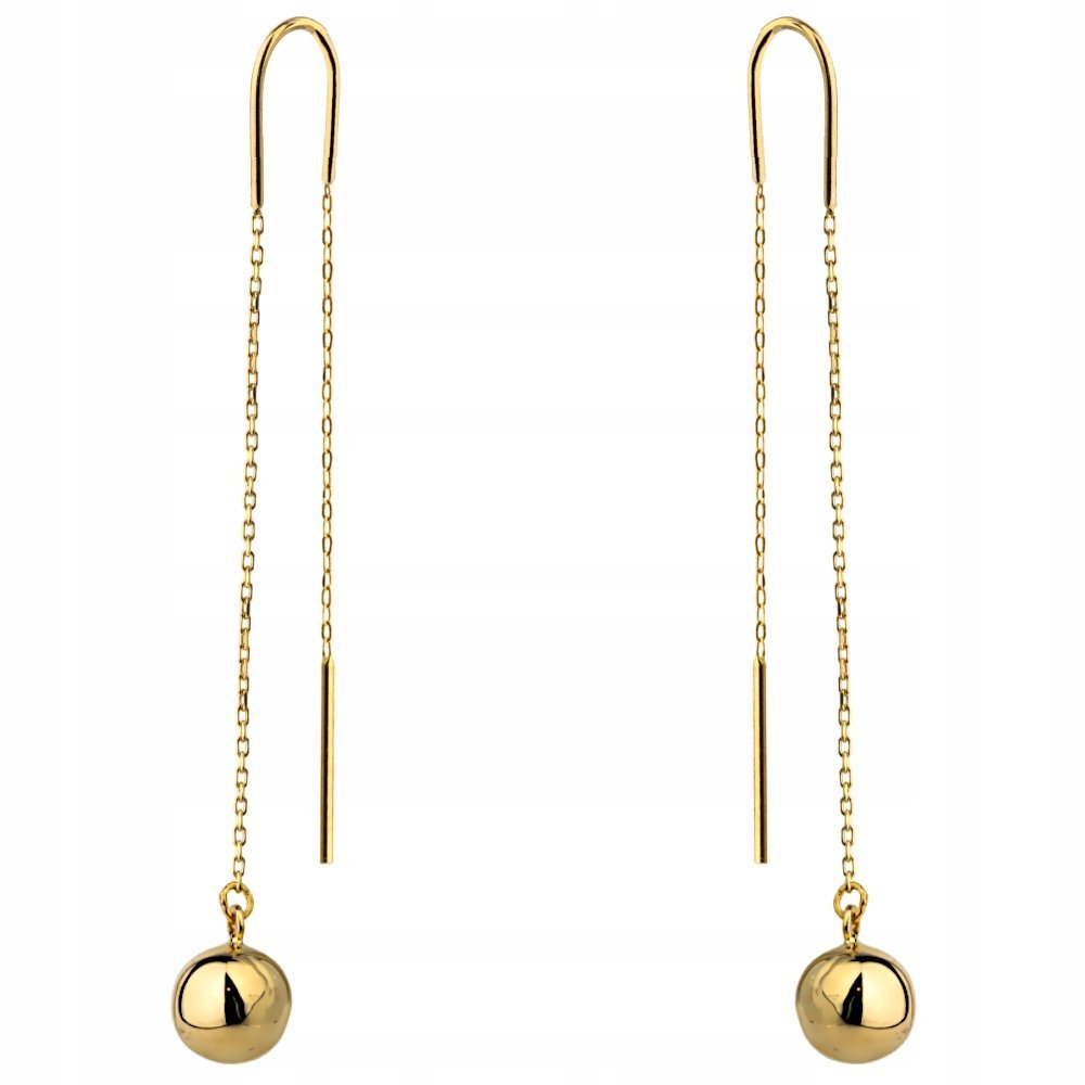Złote kolczyki 585 przewlekane gładkie Kulki 14kt Gładka kulka 1.48g