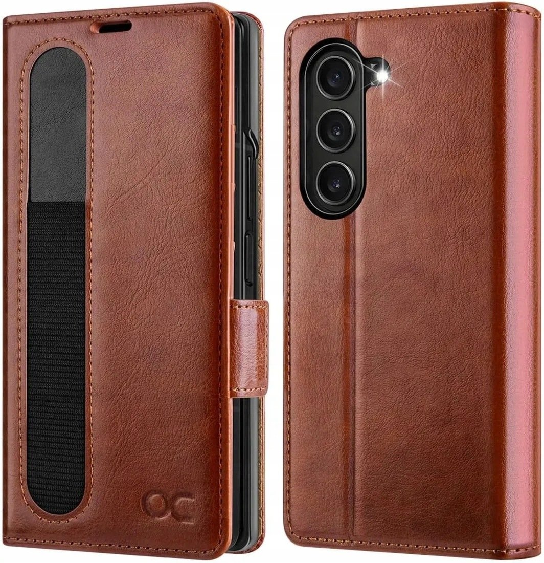 Ocase etui skórzane do Samsung Galaxy Z Fold 6 portfel brązowy szkło