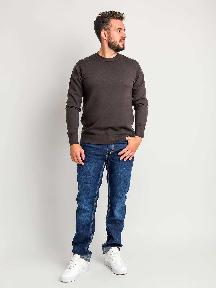 Sweter gładki z wiskozą brązowy M