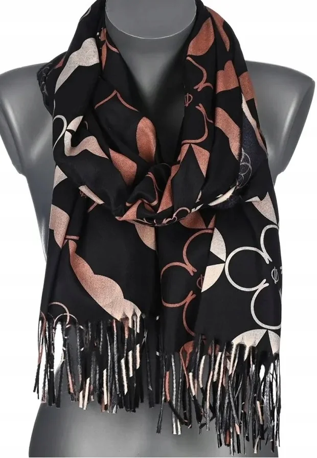 Szalik damski jesienno zimowy KWIATKI na prezent AX-146-1 czarny
