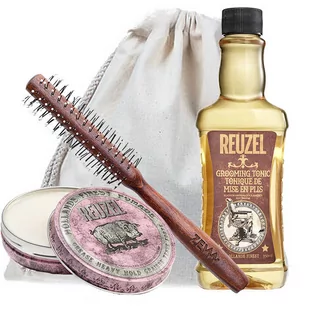 Duży zestaw do stylizacji włosów - Reuzel Grooming Tonic, Reuzel Pink Pomade oraz ZEW Roller - Zestawy kosmetyków męskich - miniaturka - grafika 1