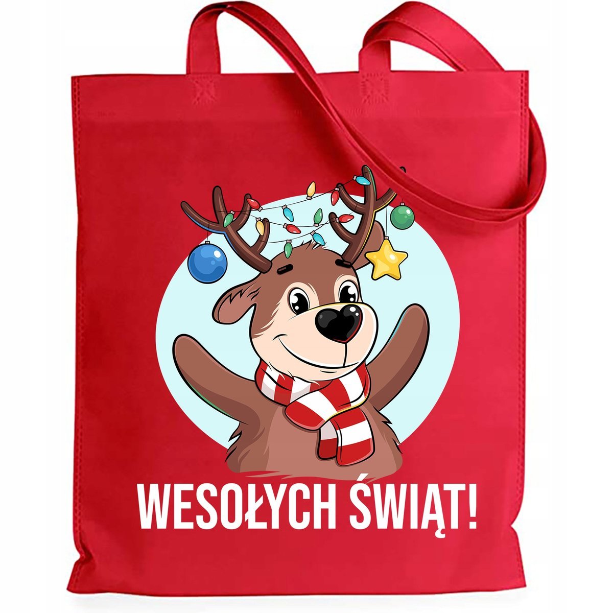 Torba Eko Shoper Świąteczny Prezent Czerwona Wesłoych Świąt Renifer Wzory