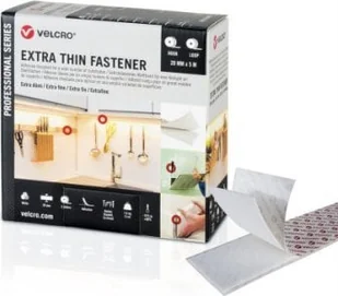 Velcro VELCRO Extra Thin Fastener Taśma z haczykiem 5 m Taśma polarowa z haczykiem i pętelką 50 mm biała - Taśmy klejące - miniaturka - grafika 1