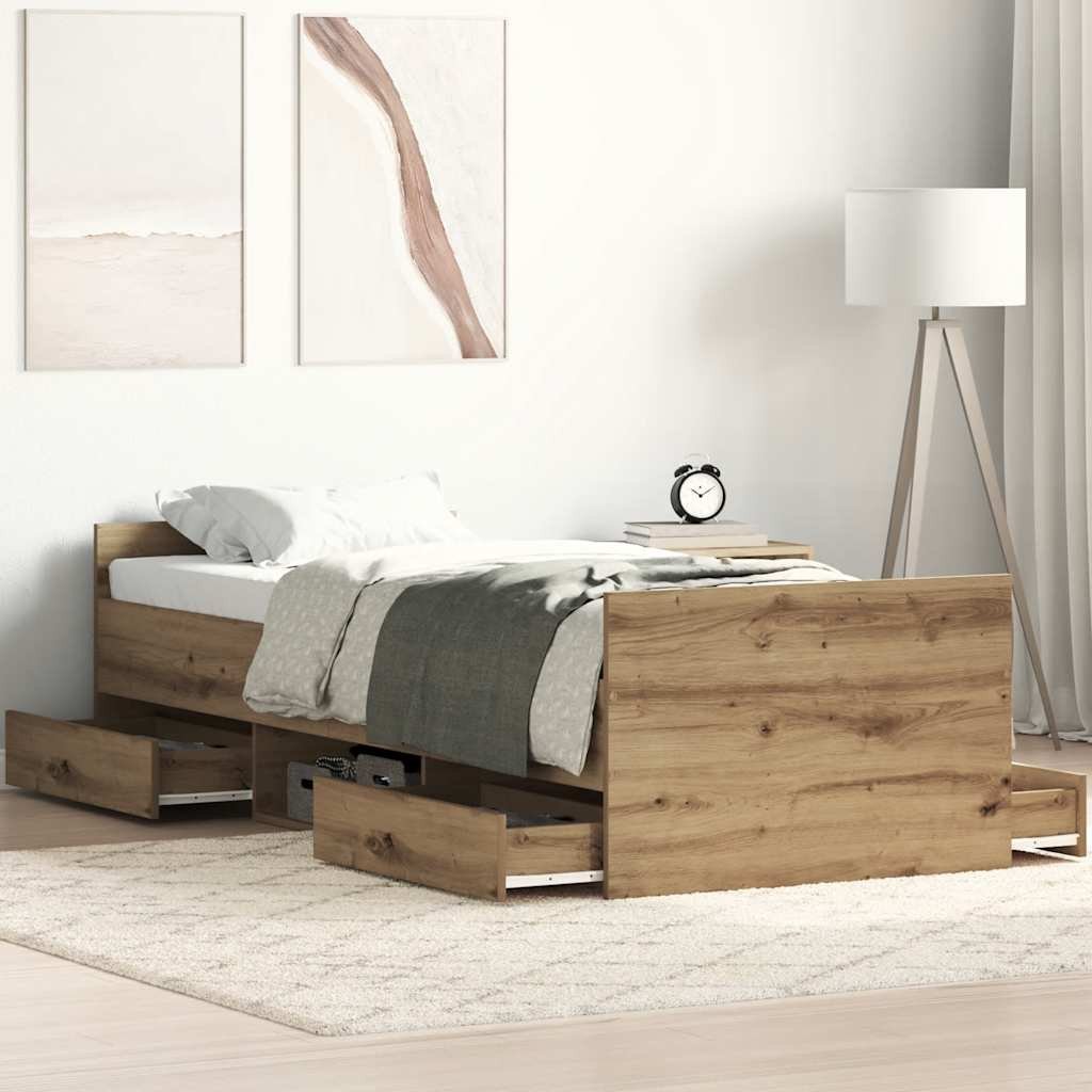 vidaXL Rama łóżka bez materaca Artisan Oak 100x200cm Drewno klejone