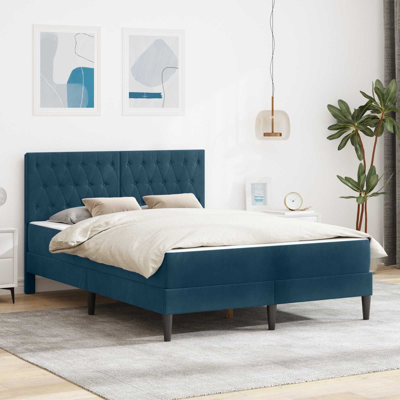 vidaXL vidaXL Rama łóżka z materacem vidaXL Niebieski 120 x 190 cm Aksamit