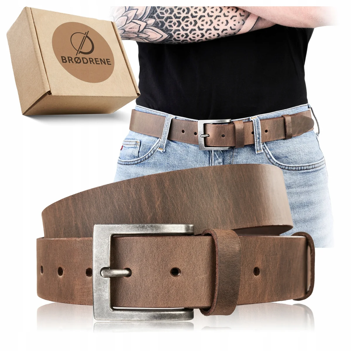 Pasek Skórzany Męski Solidny Szeroki Pas 4cm do Spodni Brodrene Box 105cm