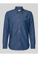 Koszule męskie - Koszula jeansowa o kroju regular fit z naszywką z logo - Lacoste - miniaturka - grafika 1