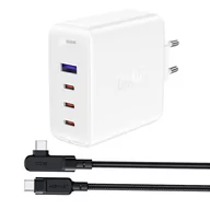 Ładowarki do telefonów - Acefast szybka ładowarka sieciowa GaN 3xUSB-C/1xUSB-A 100W biała + kabel kątowy USB-C - USB-C 100W 2m biały - miniaturka - grafika 1
