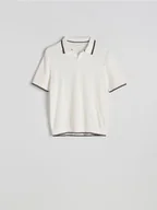 Swetry męskie - Reserved - Bawełniany sweter polo - złamana biel - miniaturka - grafika 1