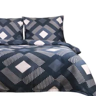 Pościel - Pościel bawełniana 220x200 satyna granatowo kremowy geometryczny wzór - miniaturka - grafika 1
