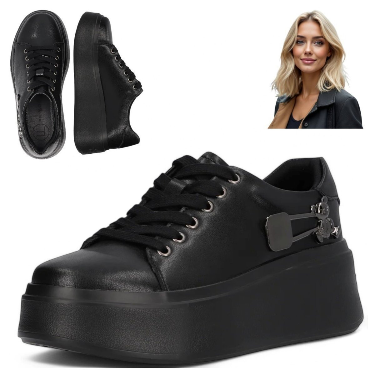 Sneakersy Damskie Skórzane Czarne FILIPPO na Platformie Półbuty Sportowe Sneakersy Damskie 40 Skórzane Czarne FILIPPO na Platformie Półbuty Sportowe