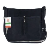 Torebki damskie - Duża włoska listonoszka A4 , worek na ramię ,zamsz naturalny ,Granatowa WAF567BS - miniaturka - grafika 1