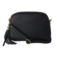 Torebki damskie - Listonoszka trzy komory frędzelek, złote okucia Vera Pelle Czarna VP3KZN - miniaturka - grafika 1