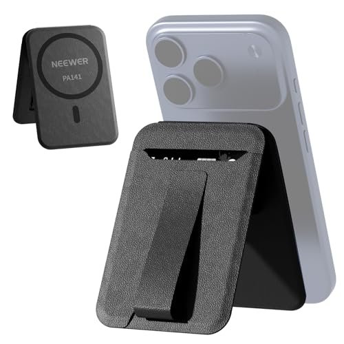 NEEWER Magnetyczny portfel na telefon z uchwytem na karty, składany stojak na biurko, lekki, przenośny, skórzany, smukły, etui na karty kompatybilne z MagSafe, iPhone, Samsung, Android, do nagrywania