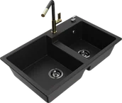 Zlewozmywaki z baterią - Mexen Tomas zlewozmywak granitowy 2-komorowy z baterią kuchenną Flora, czarny - 6516-77-670401-57-B - miniaturka - grafika 1