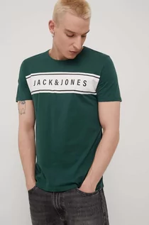 Koszulki męskie - Jack & Jones t-shirt bawełniany kolor zielony z nadrukiem - grafika 1