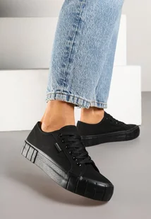 Czarne Trampki na Grubej Podeszwie z Tłoczeniem Maitiana - Trampki damskie - miniaturka - grafika 1