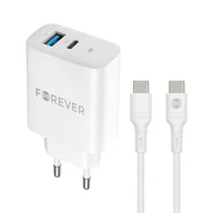 Ładowarki do telefonów - Forever Ładowarka sieciowa PD QC TC-07-30AC 1x USB-C 1x USB 30W biała + kabel USB-C - USB-C 60W - miniaturka - grafika 1