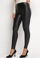 Legginsy - Czarne Ocieplane Legginsy z Ekoskóry i Gumką w Pasie Tikiran - miniaturka - grafika 1