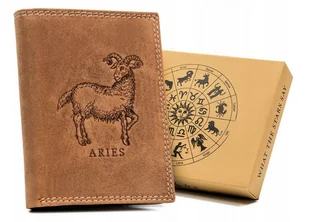 Skórzany portfel męski Always Wild znak zodiaku koziorożec portmonetka na karty i dokumenty, brązowy koniakowy - Portfele - miniaturka - grafika 1