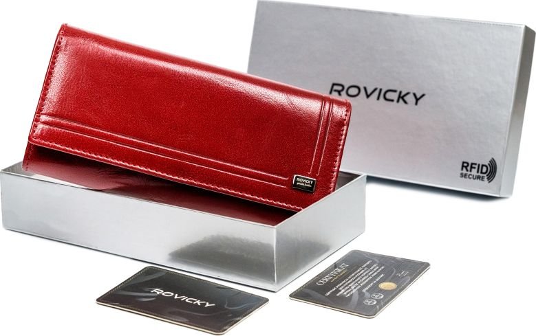 Rovicky Duży, elegancki portfel damski z naturalnej skóry bawolej, RFID - Rovicky Nie dotyczy
