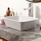 Umywalki - Massi Umywalka ceramiczna nablatowa biała prostokątna ryflowana 50 x 38 cm NUMA - miniaturka - grafika 1