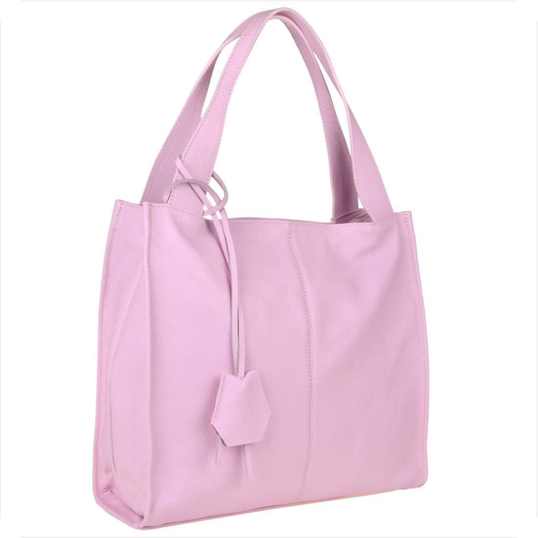 Duża torebka włoska shopper bag skóra naturalna róż landrynkowy