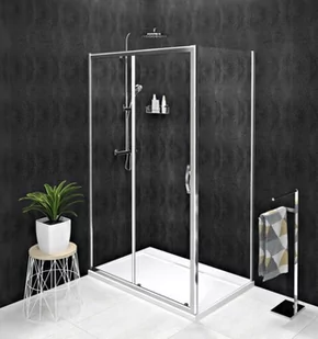 GELCO Kabina prysznicowa prostokątna narożna SIGMA SIMPLY 80x130x190 drzwi przesuwne ze ścianką boczną chrom szkło transparentne uniwersalna z powłoką Coated Glass GS1113GS3180 - Kabiny prysznicowe - miniaturka - grafika 1