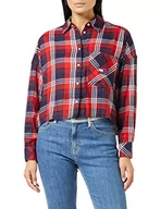 Koszulki i topy damskie - Tommy Hilfiger Damska Tjw kratka odznaka przycięta koszula tkana topy, granatowa/wielokolorowa, L, Ciemny granatowy/wiele, L - miniaturka - grafika 1