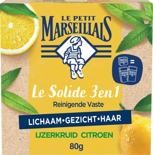 Le Petit Marseillais Solid 3 w 1 Naturalny Bio Cytryna Żelaza Pokaż i szampon do twarzy, organiczny i odświeżający bar bez mydła, neutralne pH o delikatnym zapachu, 1 x 80 g