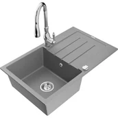 Zlewozmywaki z baterią - Mexen Bruno zlewozmywak granitowy 1-komorowy z ociekaczem i baterią kuchenną Savita, szary - miniaturka - grafika 1