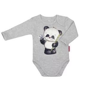 Body dziecięce dla chłopca i dziewczynki długie bawełniane szare z nadrukiem panda 92 - Body dla niemowląt - miniaturka - grafika 1
