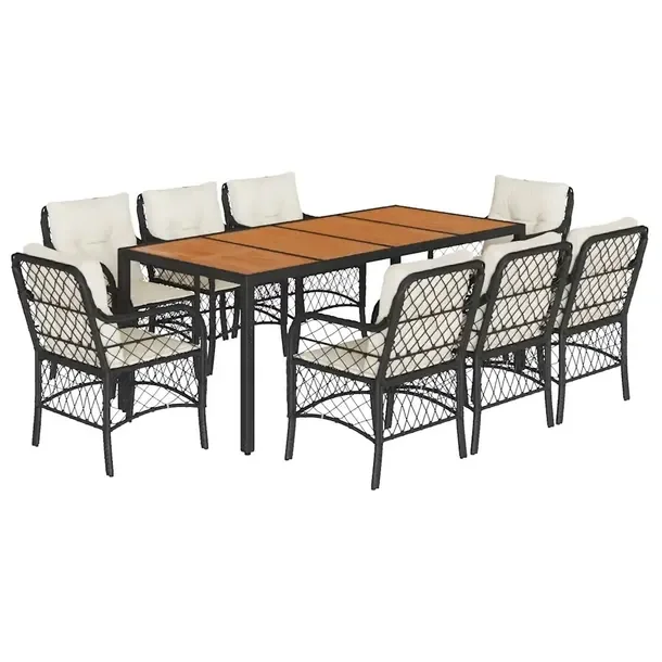 Zestaw mebli ogrodowych rattan PE czarny 190 x 90 x 75 cm, 8 krzeseł