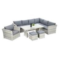 Meble ogrodowe - Narożnik technorattan MONIZ DINING PLUS White Grey - miniaturka - grafika 1