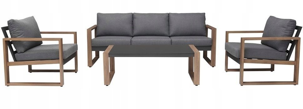 kontrast Zestaw Mebli Ogrodowych DUISBURG Sofa Fotel Stolik ANTRACYT / BRĄZOWY