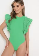 Body - Zielone Bawełniane Body z Rękawami z Falbanek Zapinane na Napy Gilines - miniaturka - grafika 1