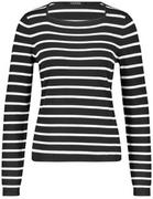 Swetry damskie - TAIFUN Sweter w paski z kwadratowym dekoltem Czarny 46/L - miniaturka - grafika 1